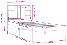 Estrutura de cama 90x200 cm madeira maciça