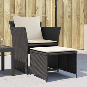 vidaXL Cadeira de jardim com apoio de pés vime PE preto