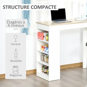 Mesa de bar para 2 pessoas, mesa alta para refeições em pé com 4 prateleiras abertas, 115 x 50 x 102,7 cm, branca e em madeira natural
