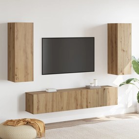 vidaXL Conjunto de Gabinetes de TV de 4 Peças, Montado na Parede, Madeira de Carvalho Artisan