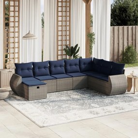 vidaXL 8 pcs conjunto sofás p/ jardim c/ almofadões vime PE cinzento