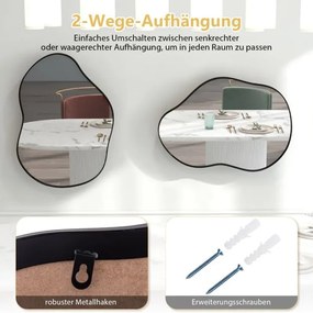 Espelho de parede assimétrico com suporte premium de forma irregular 78 x 56,5 cm Preto
