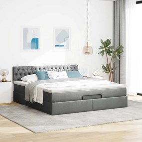 Estrutura de cama otomana com colchão tecido cinzento escuro