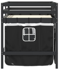 Cama alta criança c/ cortina 80x200cm pinho maciço branco/preto