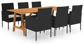 vidaXL 7 pcs conjunto de jantar para jardim preto