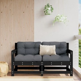 vidaXL Sofás de canto para jardim 2 pcs madeira de pinho maciça preto