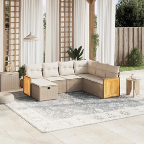 7 pcs conjunto de sofás p/ jardim com almofadões vime PE bege