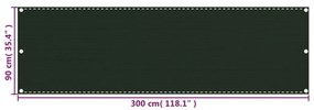 Tela de varanda 90x300 cm PEAD verde-escuro
