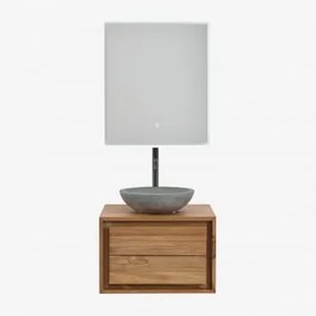 Conjunto De Móvel De Casa De Banho Em Madeira De Teca Jabari Madeira De Teca & Cimento Cinzento Redondo Ø40 Cm Tarsis & Led - Sklum