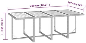 9 pcs conjunto jantar p/ jardim c/ almofadões vime PE cinzento