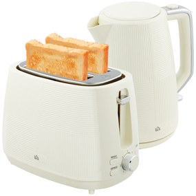 HOMCOM Conjunto de Torradeira e Jarro de Água Elétrico de Aço Inoxidável 2200W 1,7L Torradeira de Pão 2 Fatias 3 Funções Creme