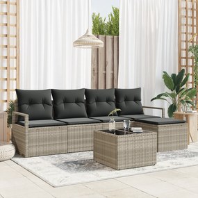 Conjunto de Sofá de Jardim de 6 Peças com Almofadas Cinza Rattan