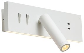Candeeiro de Parede Branco Ajustável com USB-C incl. LED - Modric Moderno