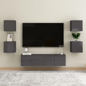 Móvel de TV de parede 2 pcs 30,5x30x30 cm cinzento brilhante
