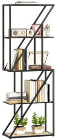 HOMCOM Estante de 5 Níveis Estante para Livros Estilo Industrial com Prateleiras Abertas e Estrutura de Aço para Sala de Estar Quarto e Escritório 60x30x165 cm Madeira e Preto