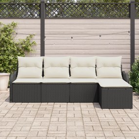 Conjunto de Sofá de Jardim vidaXL 5 Peças com Almofadas Vime PE Preto,