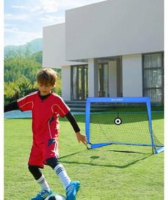 Conjunto de 2 balizas de futebol para crianças dobráveis com 6 cones de treino 90 x 120 x 90 cm em azul