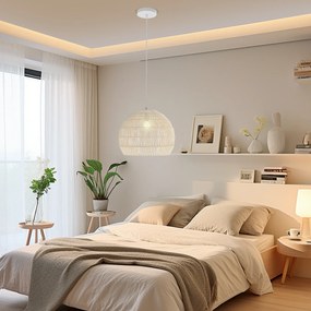 Luminária pendente de papel trançado, luminária suspensa de vime, lustre de teto boêmio com altura de suspensão ajustável, marrom