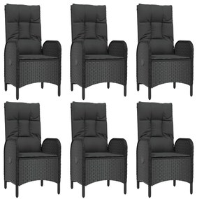 7 pcs conjunto de jantar p/ jardim c/ almofadões vime PE preto