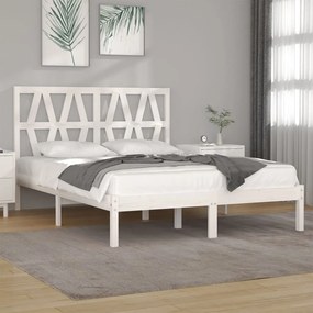 vidaXL Estrutura de cama king 150x200 cm pinho maciço branco