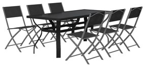 7 pcs conjunto de jantar para jardim cinzento e preto