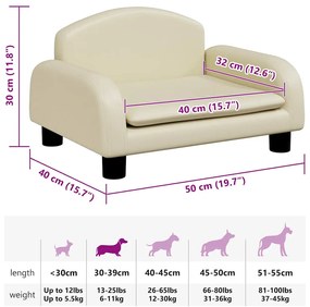 Cama para cães 50x40x30 cm couro artificial cor creme