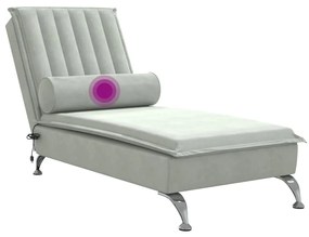 Chaise lounge de massagem com rolo veludo cinzento-claro