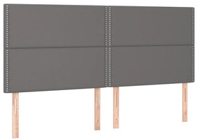 Cama box spring c/ colchão/LED 200x200cm couro artificial cinza