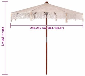 Guarda-sol Outros Creme x 250 cm Algodão e madeira sólida