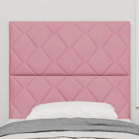 Cabeceira de Veludo Rosa - 100 cm com Design de Blocos de Diamante