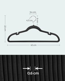 Conjunto de 50 cabides de veludo 43 x 22 cm preto