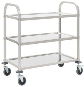 vidaXL Carrinho de cozinha de 3 níveis 95x45x83,5 cm aço inoxidável