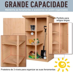 Armário de Jardim de Madeira para Ferramentas com 3 Prateleiras Interiores Porta com Trava e Teto Asfáltico 75x56x115cm Madeira