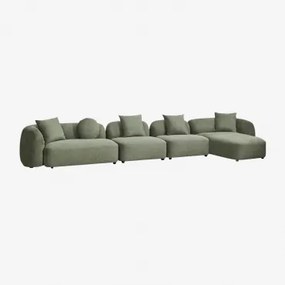 Sofá Modular Chaise Longue Direito De 4 Peças Em Chenille Coco Chenille Verde Sálvia - Sklum