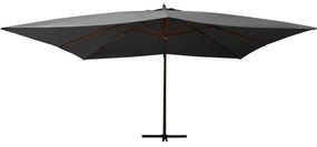 Guarda-sol cantilever c/ poste de madeira 400x300 cm antracite