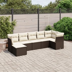 7 pcs conjunto de sofás jardim c/ almofadões vime PE castanho
