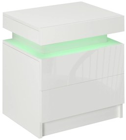 HOMCOM Mesa de Cabeceira com Luz LED Mesa de Cabeceira  Painel de Alto Brilho 2 Gavetas e Controlo 45x35x52 cm Branco