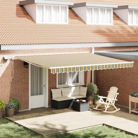 vidaXL Toldo Retrátil Manual com LED em Verde e Amarelo, 450x300 cm