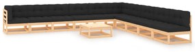 vidaXL 11 pcs conj. lounge jardim c/ almofadões antracite pinho maciço