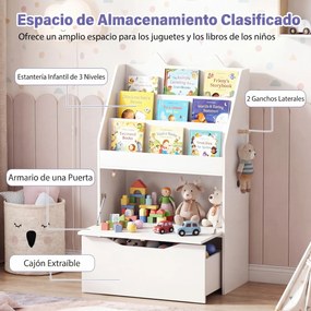 Estante Infantil para Livros e Brinquedos, 69 x 30 x 101 cm, Quadro de Ardósia Integrado, Branco
