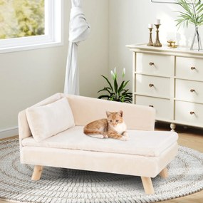 Cama elevada para animais de estimação 81 x 51 x 47 cm  com almofada e travesseiro removíveis, pernas de madeira e encosto alto