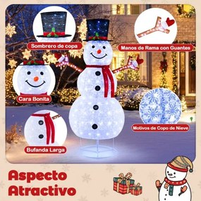 Boneco de neve de Natal de 184 cm com luzes incorporadas Chapéu de Natal, mãos com ramos e motivos de flocos de neve Decoração de Natal para jardim