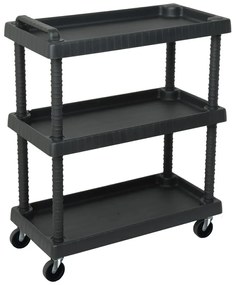 vidaXL Carrinho ferramentas oficina c/ 3 níveis 75x37,5x92 cm PP preto