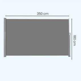 Toldo lateral 180 x 350 cm com caixa em liga de alumínio, extensível, opaco cinzento