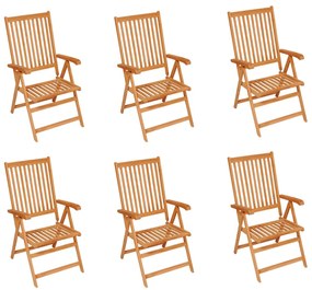 Cadeiras jardim c/ almofadões xadrez cinzento 6 pcs teca maciça