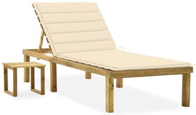 Espreguiçadeira de jardim com mesa e almofadão pinho impregnado