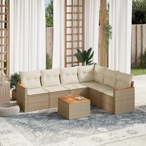 7 pcs conjunto de sofás p/ jardim com almofadões vime PE bege