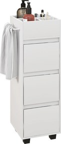 Móvel de arrumação para casa de banho com 4 compartimentos, 3 gavetas e toalheiro, 35 x 30 x 90 cm, branco