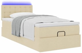 Cama otomana com colchão 100x200 cm tecido creme