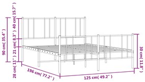 Estrutura de cama com cabeceira e pés 120x190 cm metal preto